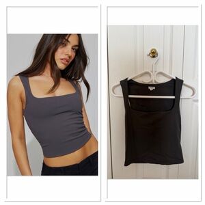 Garage Square Neck Tank Top - Charcoal